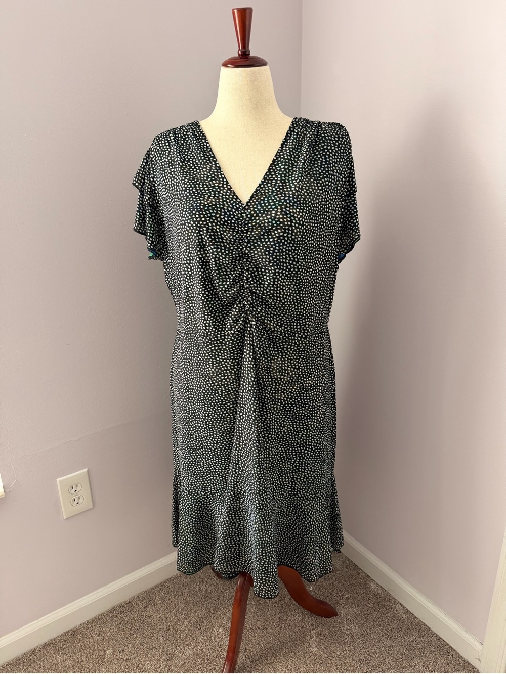 Cabi Reversible Dress XXL | 2-in-1 Black Dot + Green Floral Midi